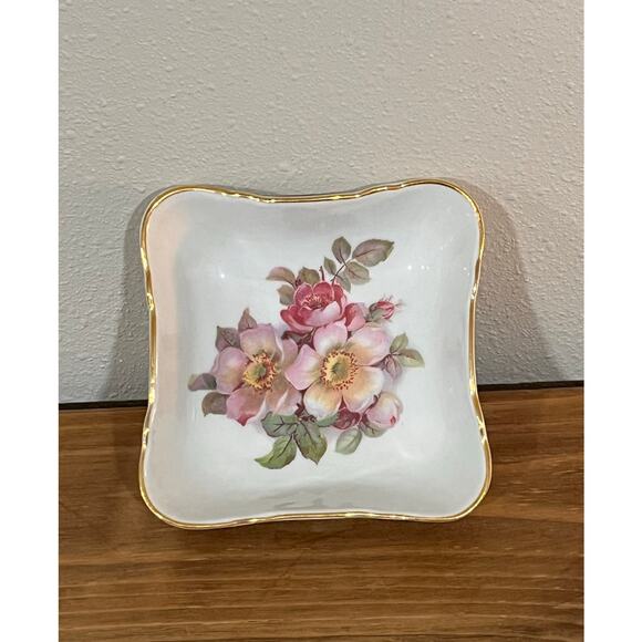 E&R Golden Crown Bavaria Wild Rose Trinket Dish 1940s Arzberg Germany Gold Trim - Picture 1 of 6